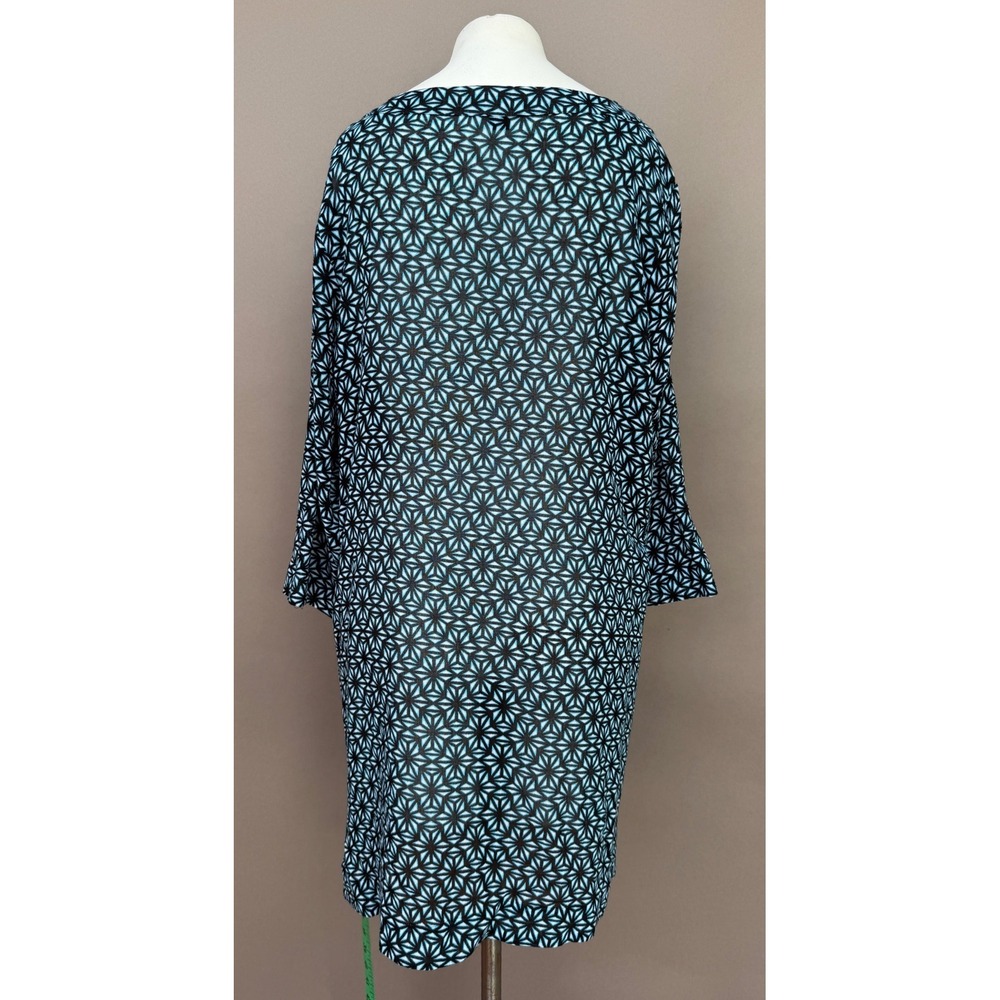 Lands End XL Blue Geometric Cotton V-Neck Kaftan Beach Cover Up Tunic Dress 18 - Picture 5 of 14